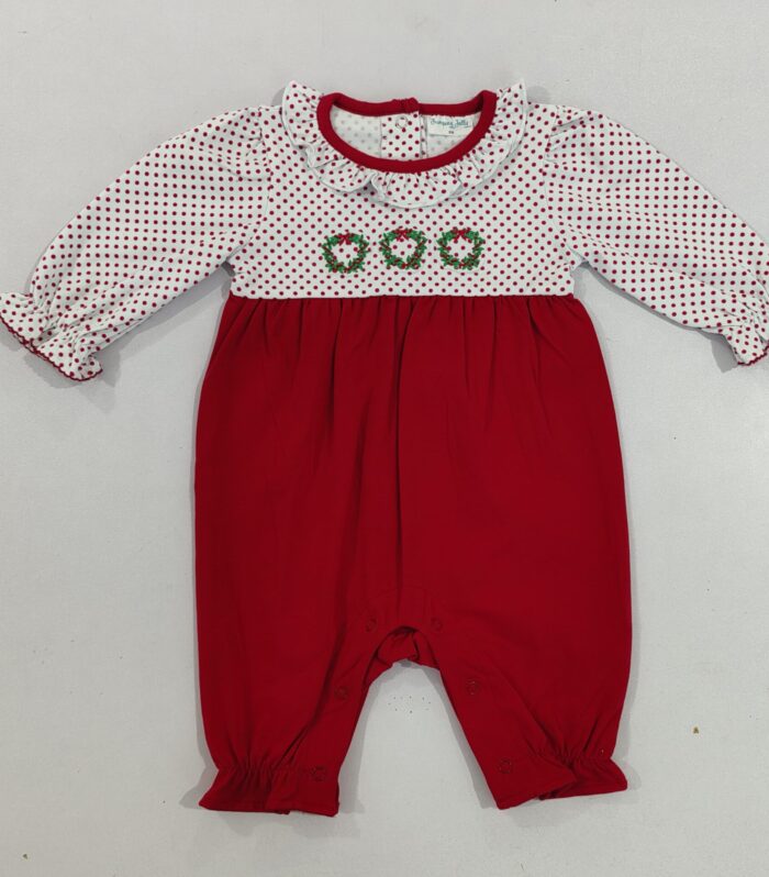 Baby Christmas Wreath Polka Dot Bubble Romper