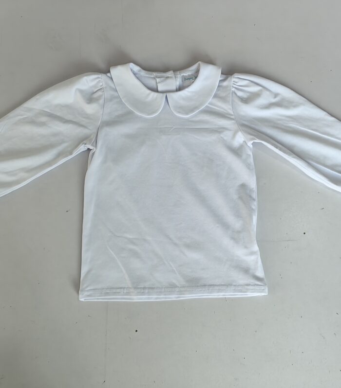 Girls White Peter Pan Collar Puff Sleeve Blouse