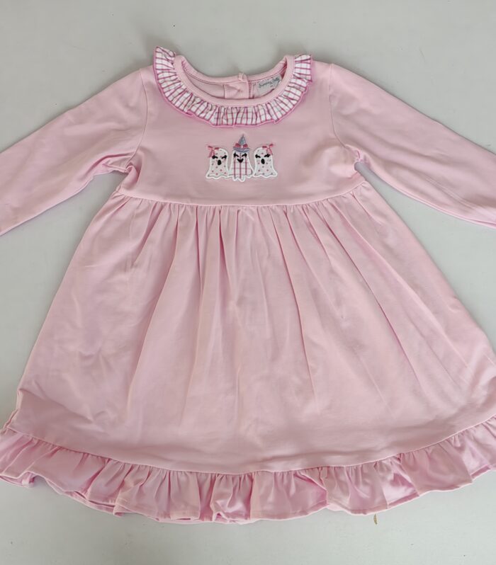 Girls Pink Halloween Ghost Applique Ruffle Dress