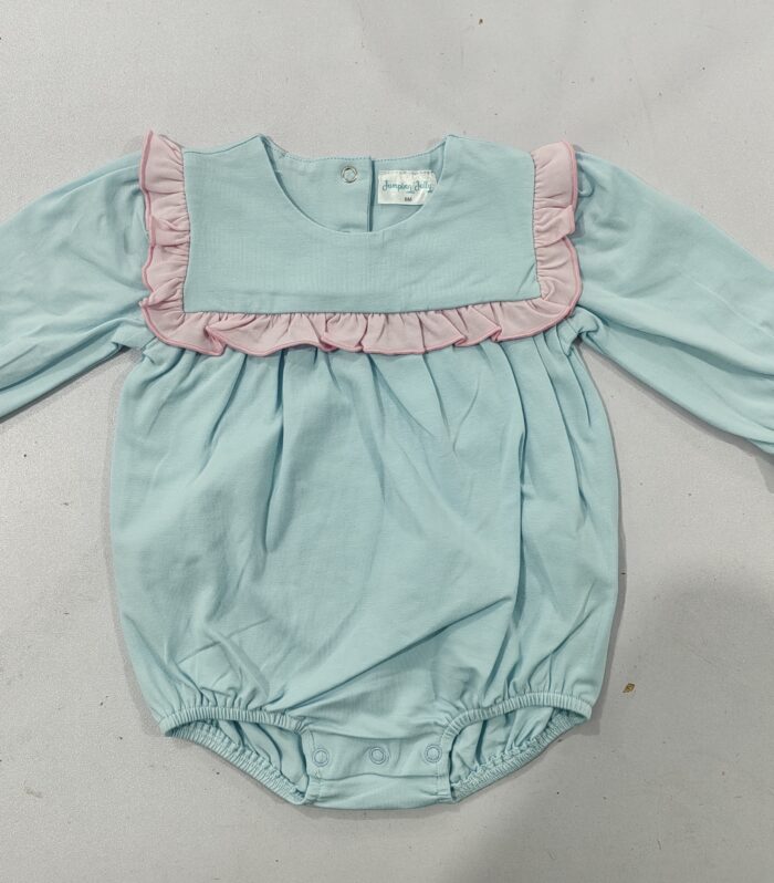 Baby Light Blue Pink Ruffle Square Neck Bubble Romper