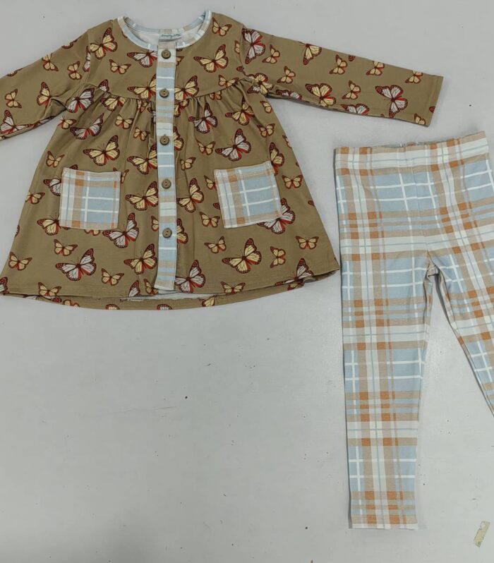 Girls Butterfly Print Tunic & Matching Plaid Legging Set