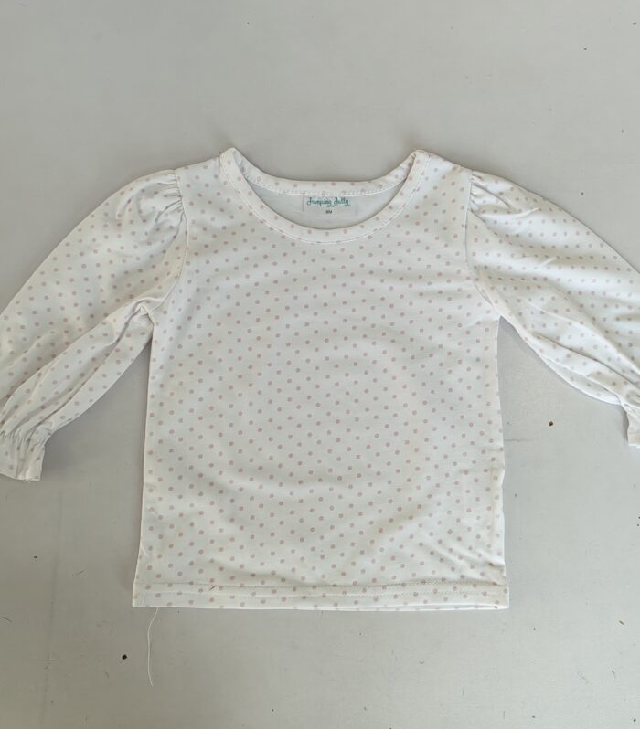 Girls White & Light Pink Polka Dot Puff Sleeve Layering Top