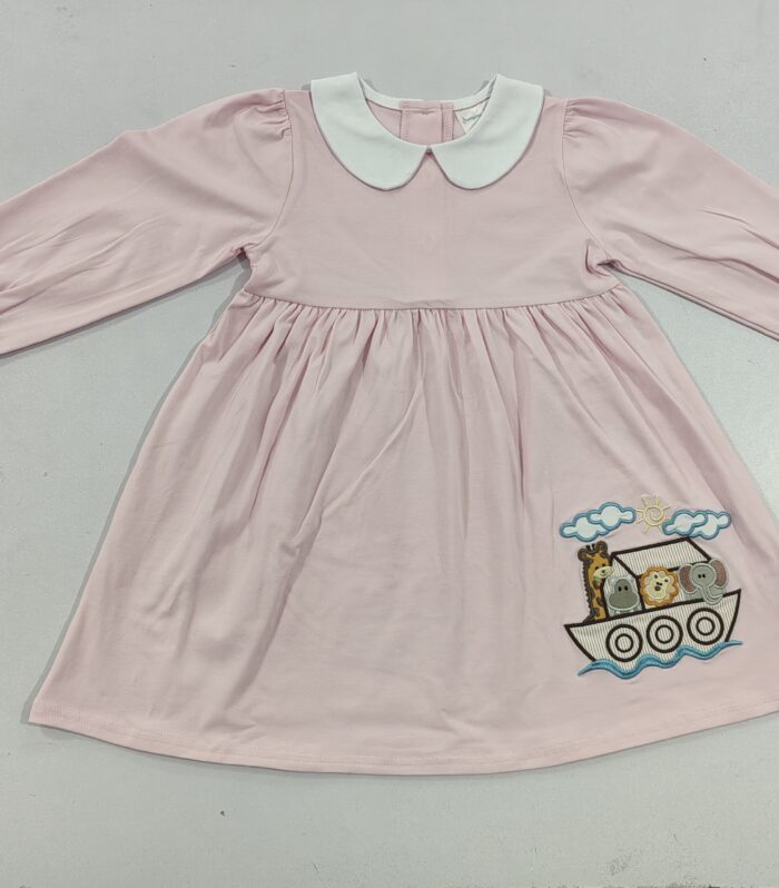 Girls Pink Noah’s Ark Animal Applique Peter Pan Dress