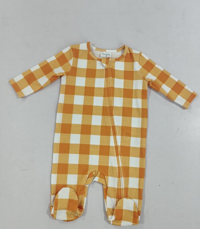 Baby Orange Buffalo Check Footed Zip Front Sleeper