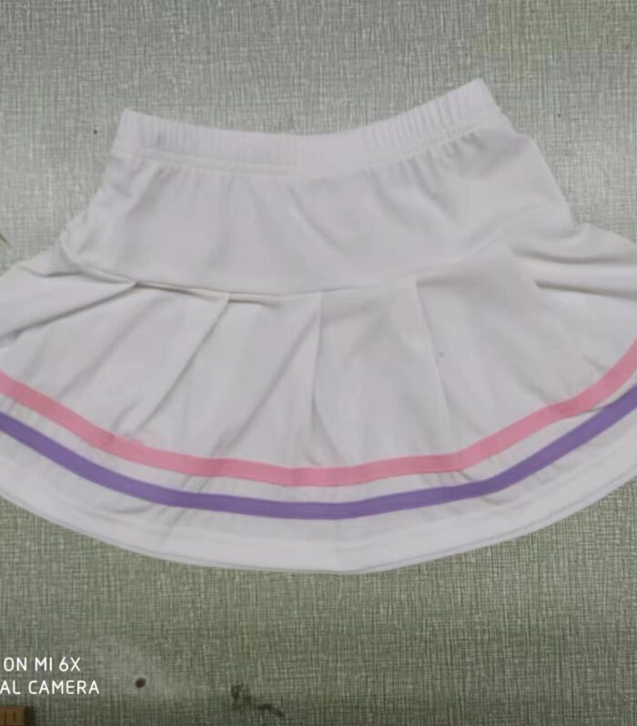 White Pleated Skort Set with Pink Purple Stripes