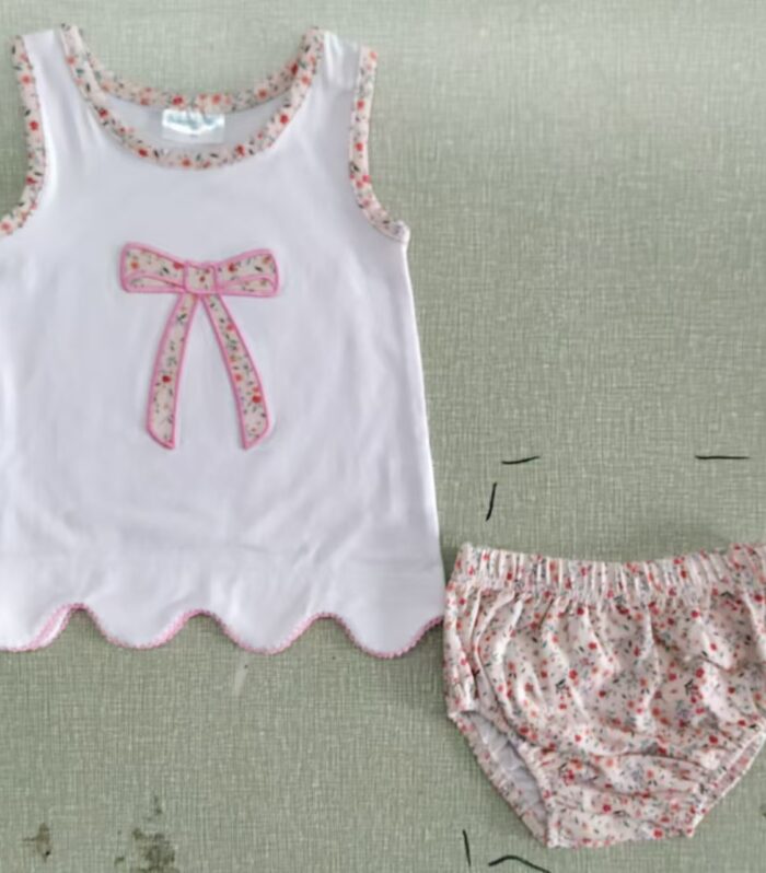 Girls Floral Bow Tank Top & Floral Ruffle Bloomers Set