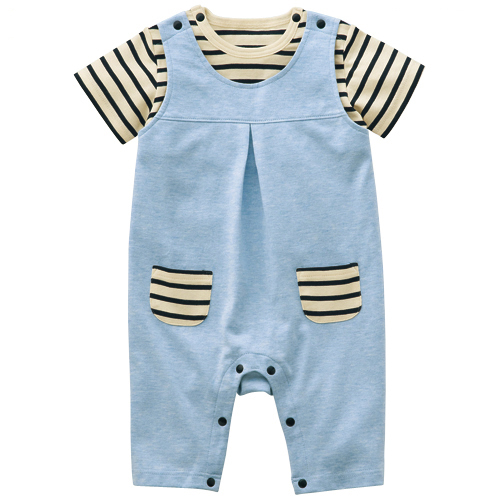 Striped Tee & Denim Overall Romper Set
