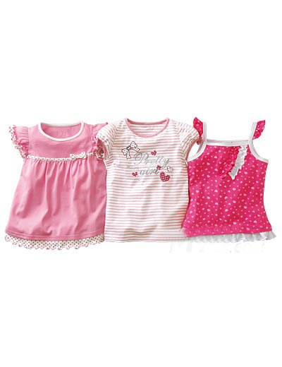 Girls Pink Series Short Sleeve Tops 3pcs Set