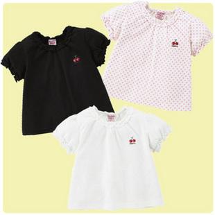 Girls Cherry Embroidery Ruffle Short Sleeve Tee 3pcs Set